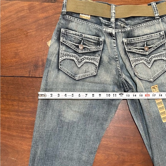 FLYPAPER Jeans Bootcut Distressed Size 32 x 34 Short Inseam NWT Canvas Belt - Picture 8 of 12